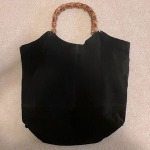Black real suede bamboo top handle tote. Gucci vibes by h&m